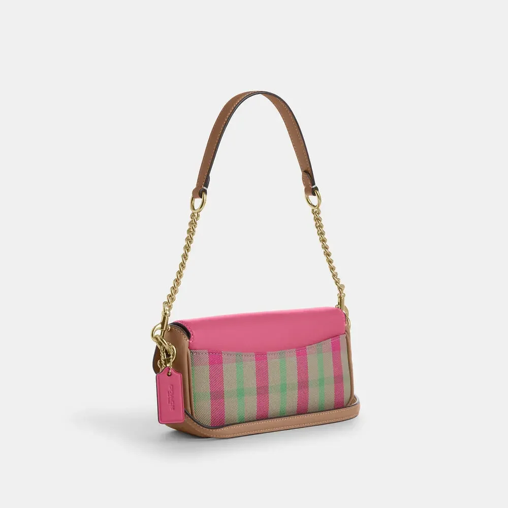 Coach Hailey Flap Crossbody Bag Plaid Print Pink Pastels Purse Gold Chain NWOT